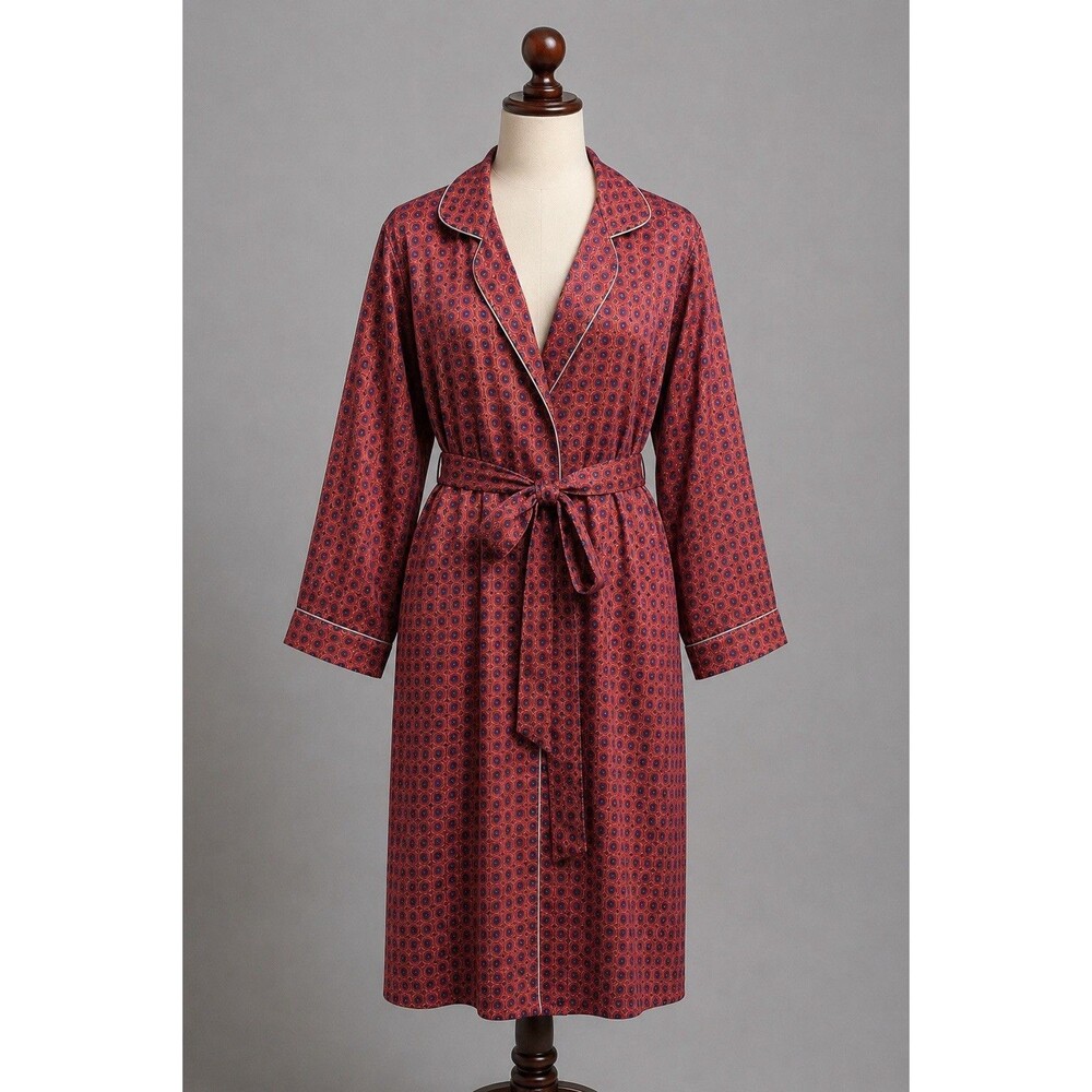 Vintage Kathryn Satin Wrap Robe Womens Medium Red Pink Geometric Loungewear